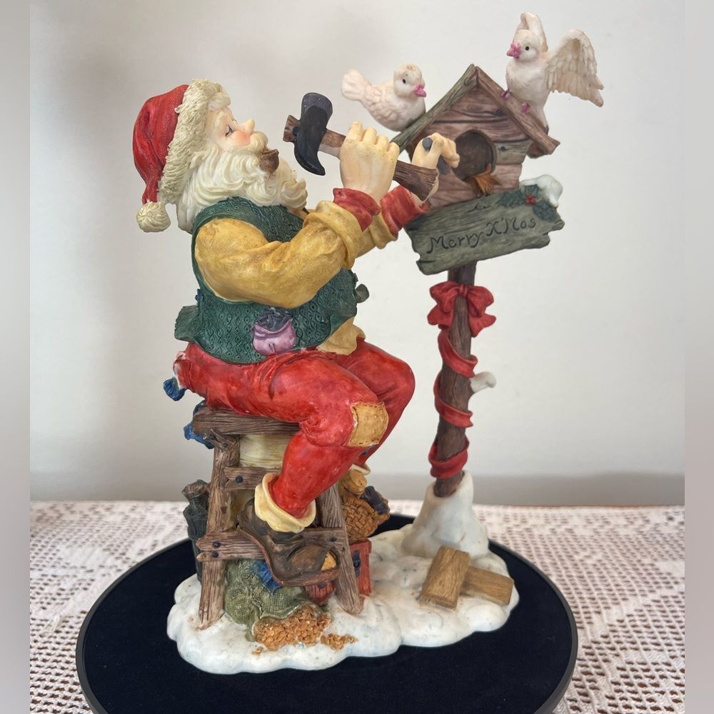 Festive Santa Carpenter Figurine - Red, Green, Gold Holiday Decor